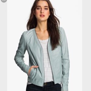 TROUVE Leather Jacker in pale blue/teal color